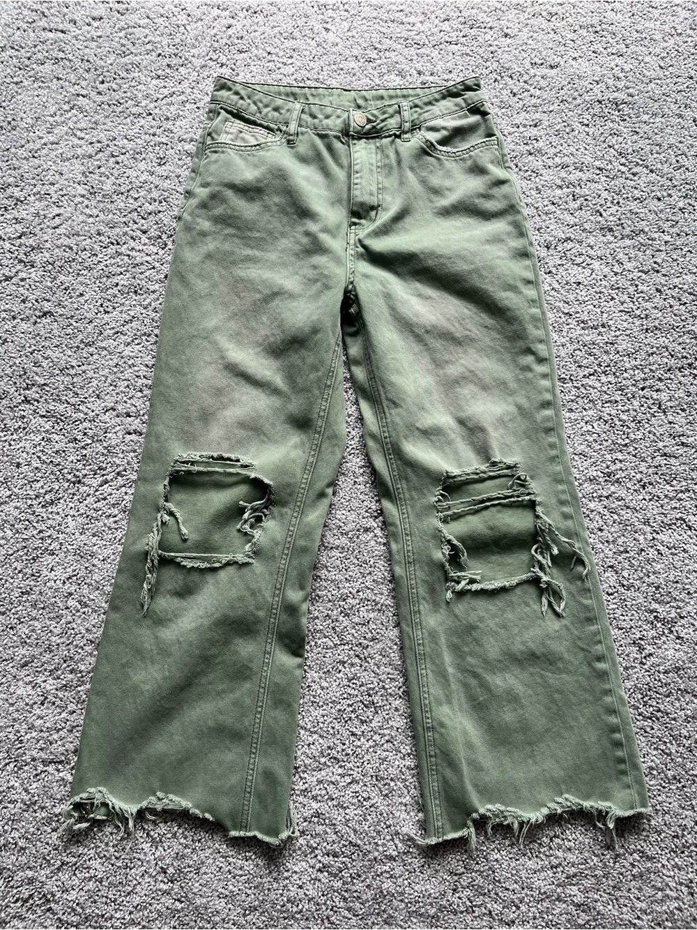 Vervet Olive Green Distressed Wide-Leg Jeans